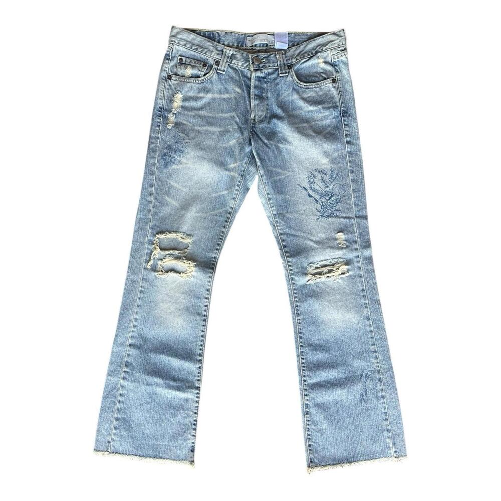 VINTAGE LEVI'S 513 slouch boot cut JEANS distress IMPRINTED DESIGN Size Medium